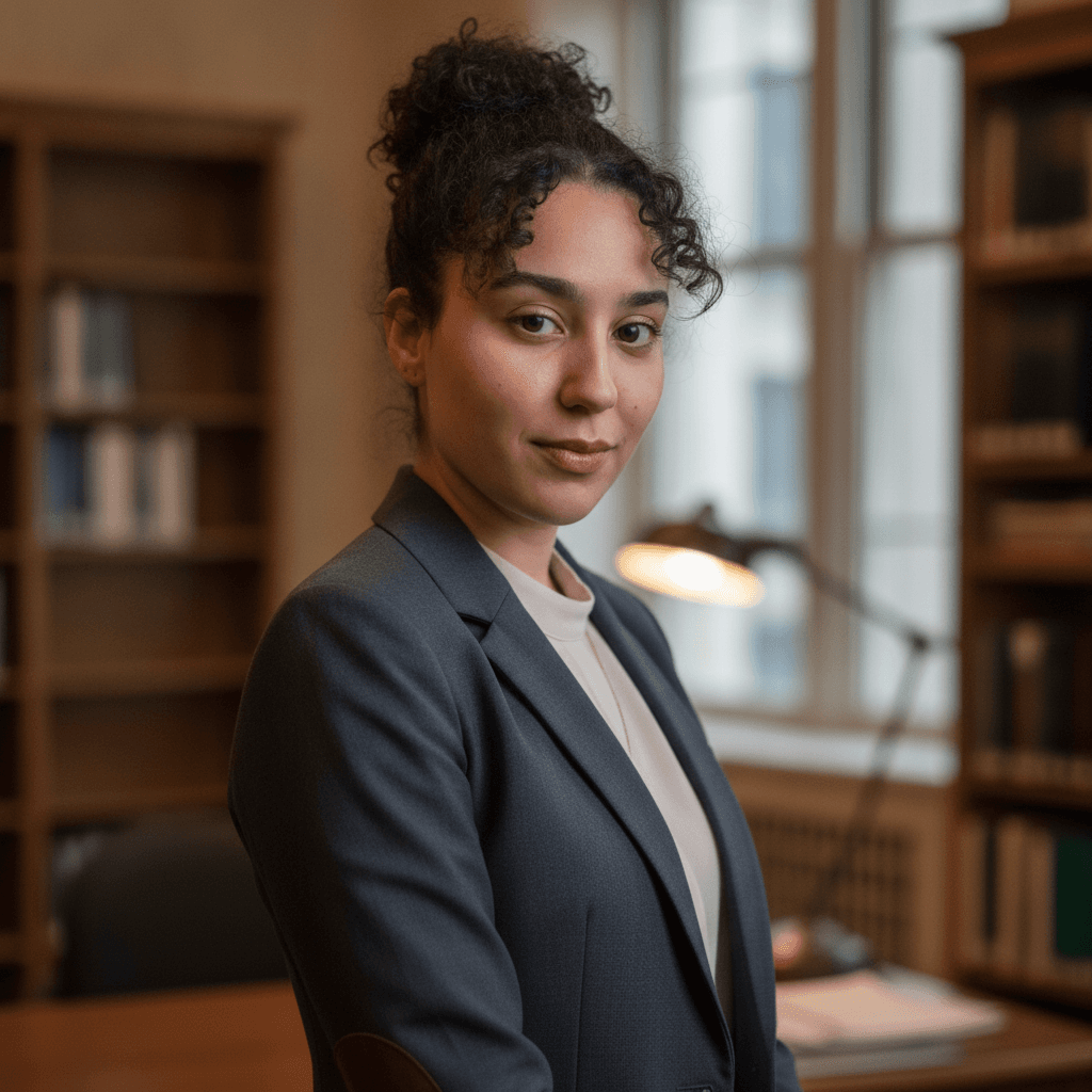 Academic headshot example (AI demo subject)