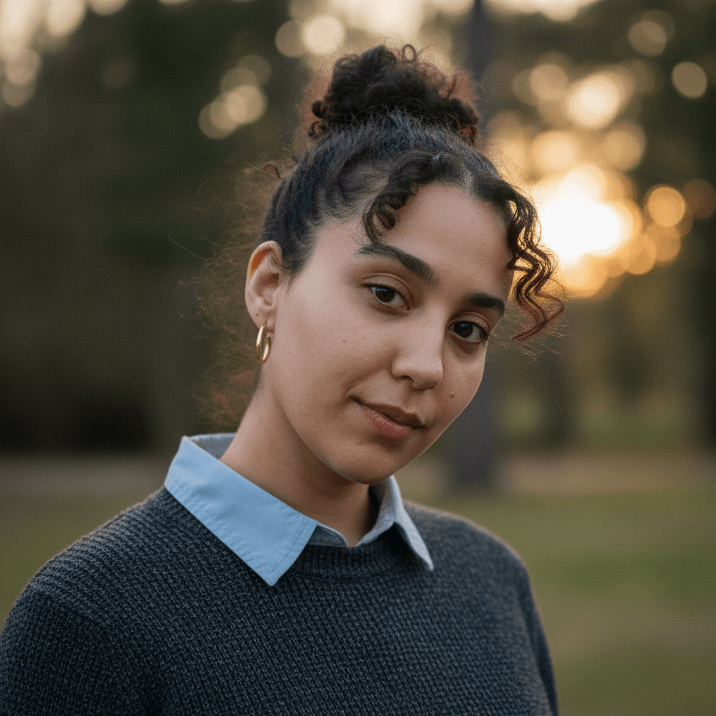 Outdoor headshot example (AI demo subject)