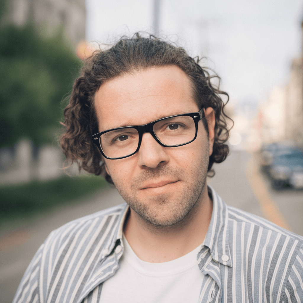 Outdoor headshot example (AI demo subject)